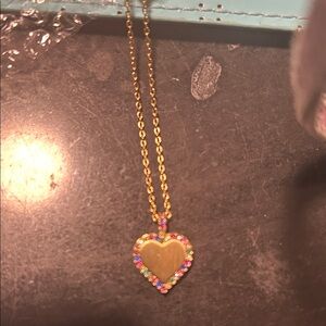 kate spade Gold Heart Pendant Necklace with Multicolor Crystal Border